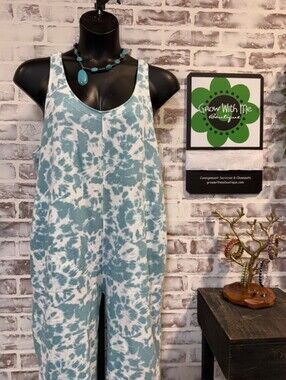 NWT Colsie XL Light Teal and White Tie-Dye Jumpsuit